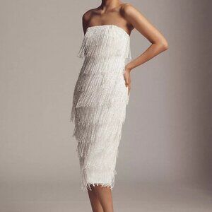 BHLDN Arabella Strapless Sequin Fringe Midi Dress